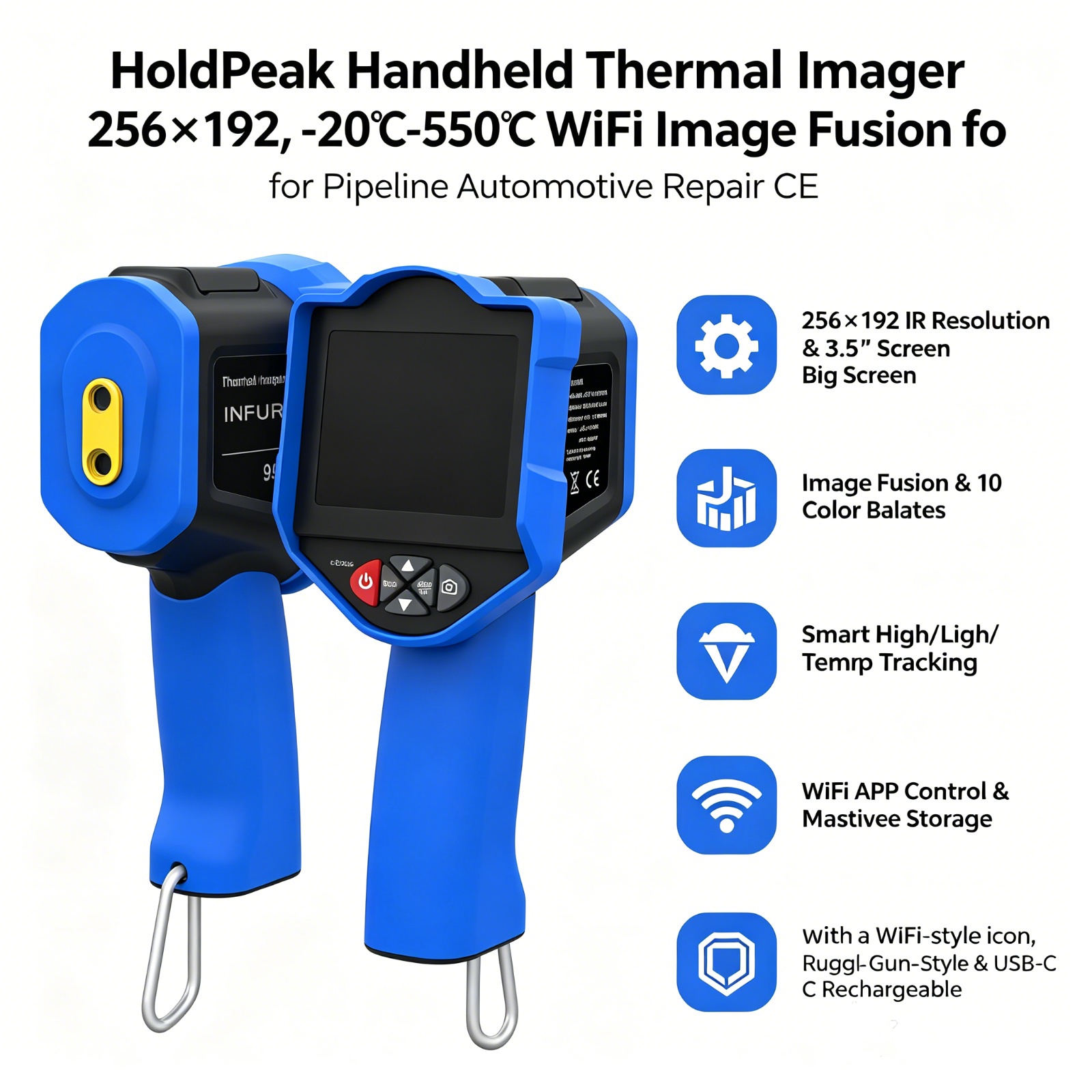 Thermal Imaging Camera 256X192 - كاميرا حرارية HoldPeak، دقة 256x192، شاشة